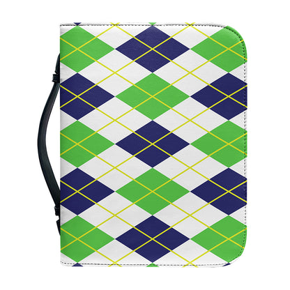 Navy Green And White Argyle Print Leather Bible Cover