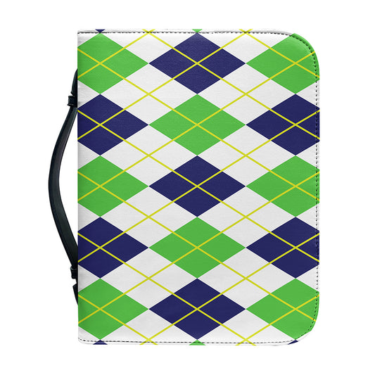 Navy Green And White Argyle Print Leather Bible Cover