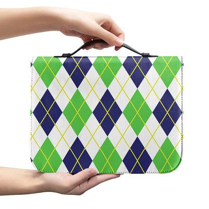 Navy Green And White Argyle Print Leather Bible Cover