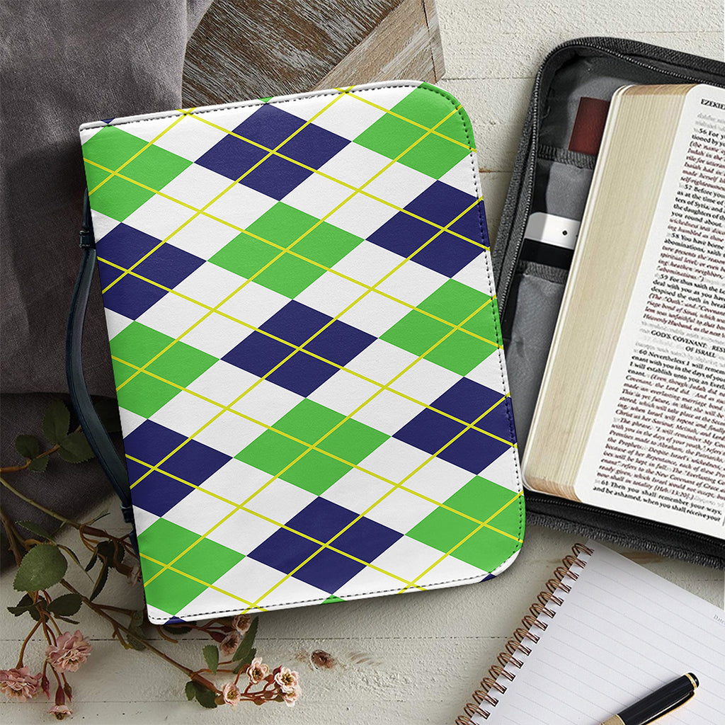 Navy Green And White Argyle Print Leather Bible Cover