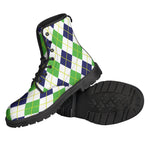 Navy Green And White Argyle Print Backpack