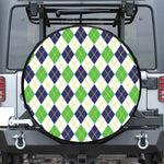 Navy Green And White Argyle Print Leather Spare Tire Cover