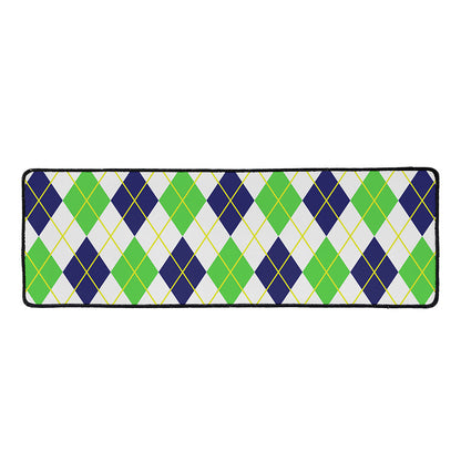 Navy Green And White Argyle Print Long Kitchen Mat