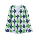 Navy Green And White Argyle Print Long Sleeve Short Coat