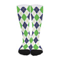 Navy Green And White Argyle Print Long Socks