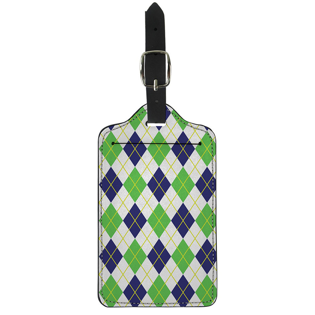 Navy Green And White Argyle Print Luggage Tag