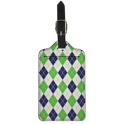 Navy Green And White Argyle Print Luggage Tag