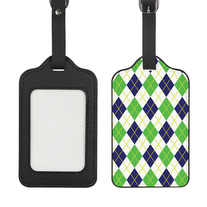 Navy Green And White Argyle Print Luggage Tag