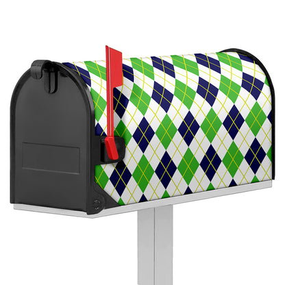 Navy Green And White Argyle Print Mailbox Cover