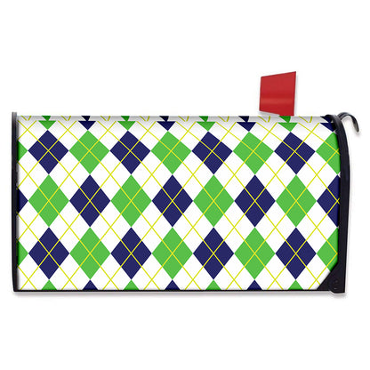 Navy Green And White Argyle Print Mailbox Cover