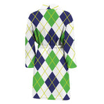 Navy Green And White Argyle Print Men's Bathrobe