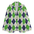 Navy Green And White Argyle Print Men's Blazer