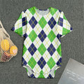 Navy Green And White Argyle Print Men's Bodysuit