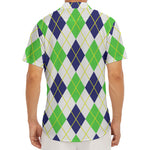 Navy Green And White Argyle Print Men's Deep V-Neck Shirt