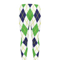 Navy Green And White Argyle Print Men's Leggings