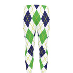 Navy Green And White Argyle Print Men's leggings