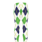 Navy Green And White Argyle Print Men's leggings