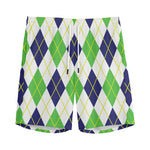 Navy Green And White Argyle Print Men's Sports Shorts