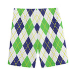 Navy Green And White Argyle Print Men's Sports Shorts