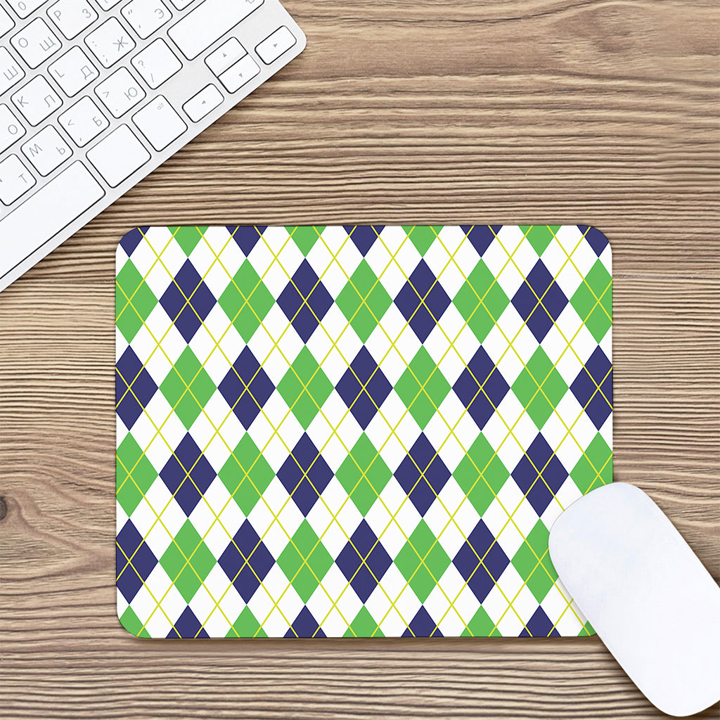 Navy Green And White Argyle Print Mouse Pad