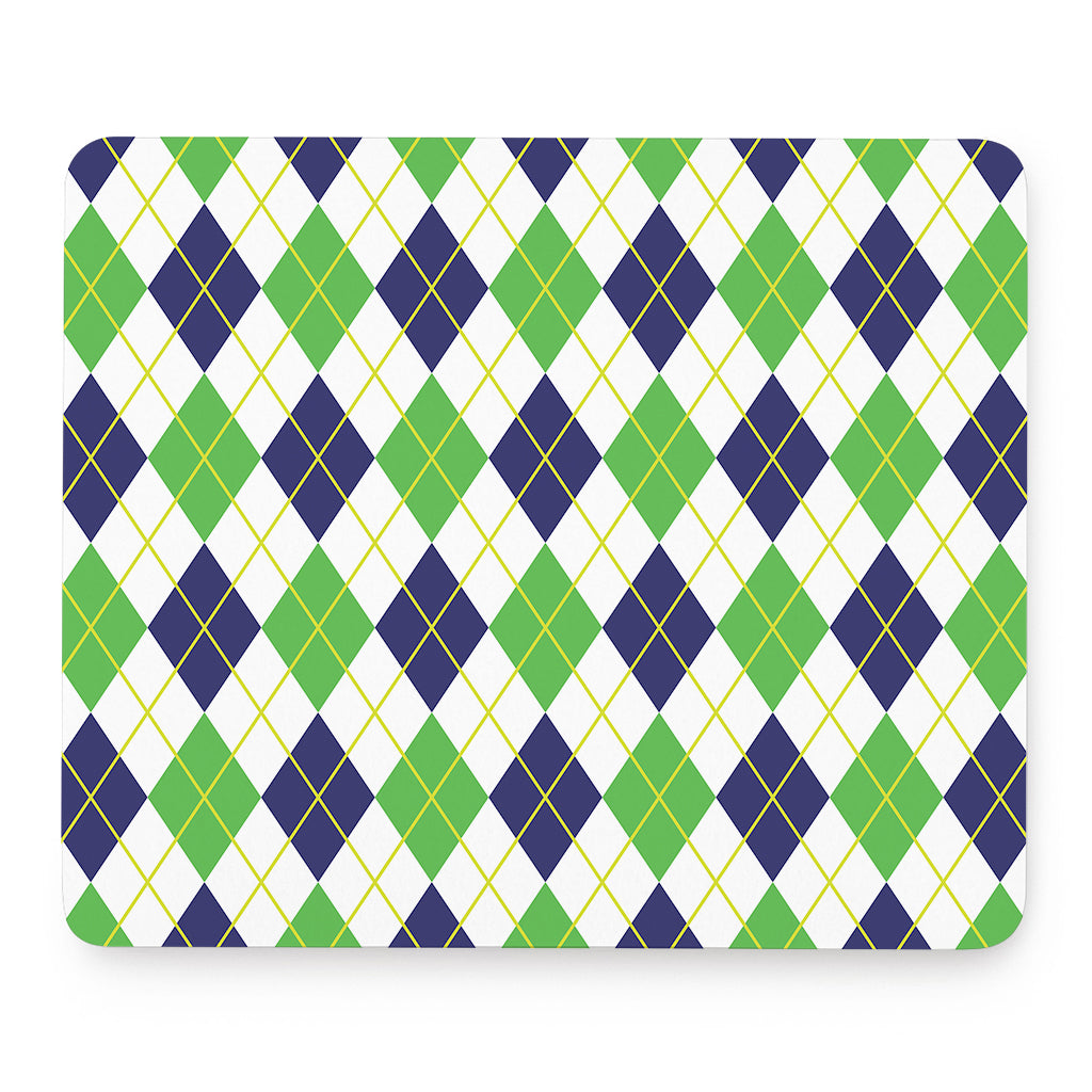 Navy Green And White Argyle Print Mouse Pad