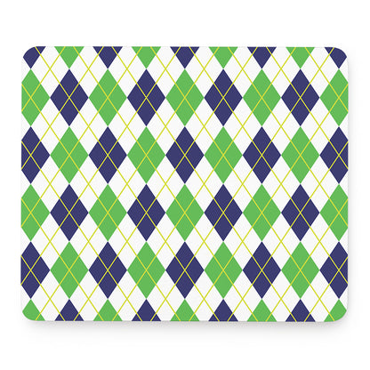 Navy Green And White Argyle Print Mouse Pad
