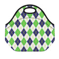 Navy Green And White Argyle Print Neoprene Lunch Bag