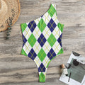 Navy Green And White Argyle Print One Shoulder Bodysuit