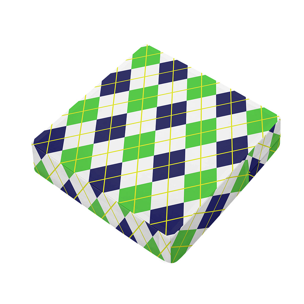 Navy Green And White Argyle Print Outdoor Seat Cushion Cover