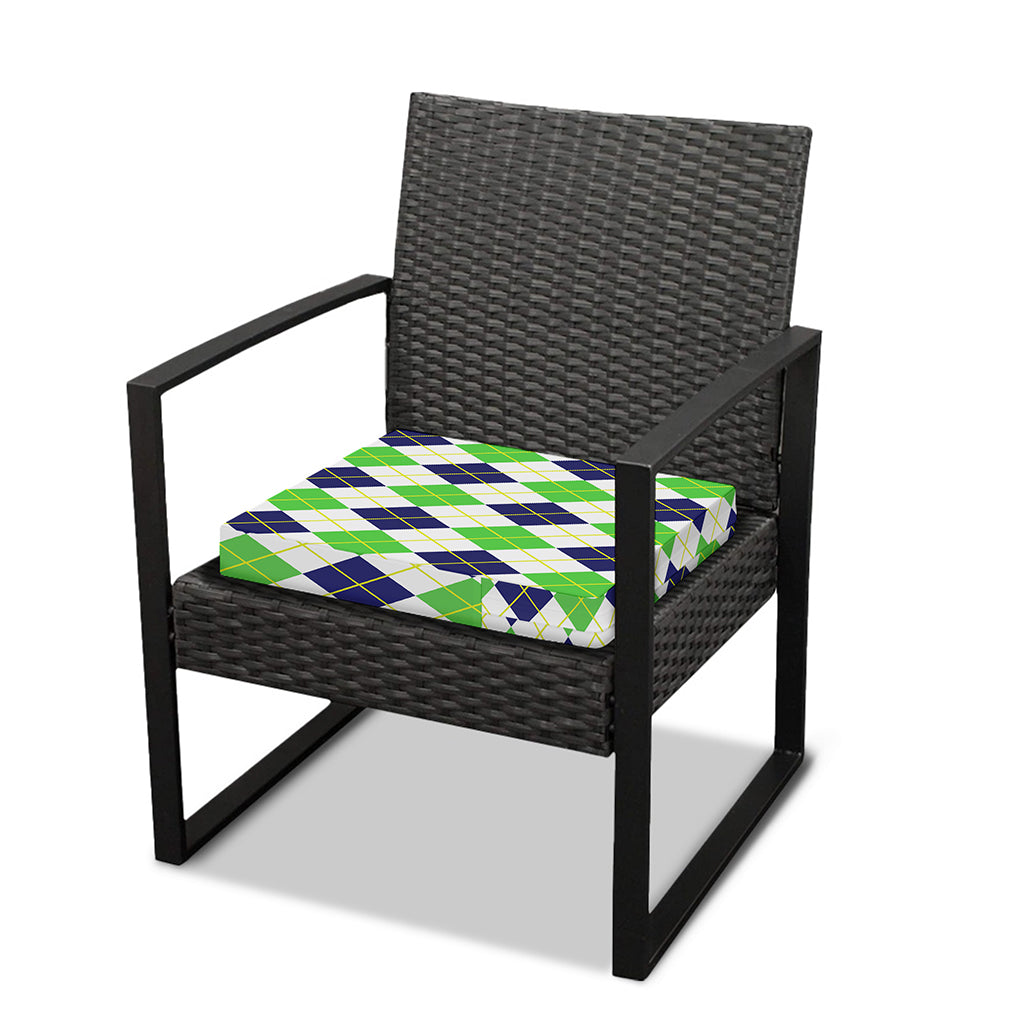 Navy Green And White Argyle Print Outdoor Seat Cushion Cover