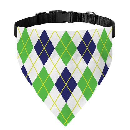 Navy Green And White Argyle Print Over The Collar Dog Bandana