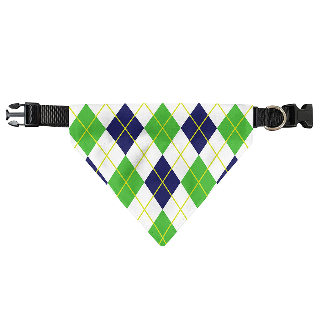 Navy Green And White Argyle Print Over The Collar Dog Bandana