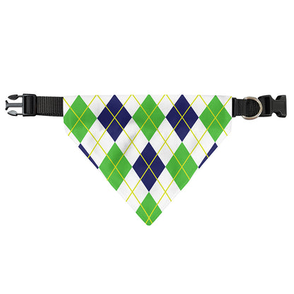 Navy Green And White Argyle Print Over The Collar Dog Bandana
