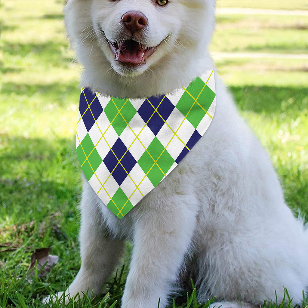 Navy Green And White Argyle Print Over The Collar Dog Bandana