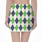 Navy Green And White Argyle Print Pencil Mini Skirt