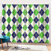 Navy Green And White Argyle Print Pencil Pleat Curtains