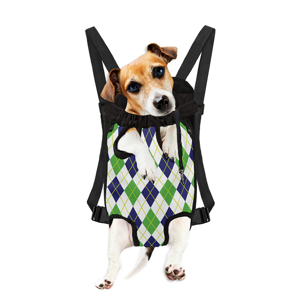 Navy Green And White Argyle Print Pet Carrier Backpack