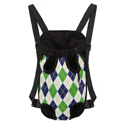 Navy Green And White Argyle Print Pet Carrier Backpack