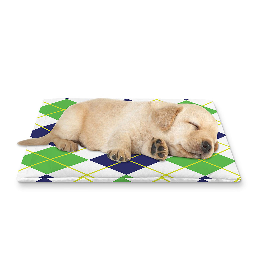 Navy Green And White Argyle Print Pet Cooling Mat Cover