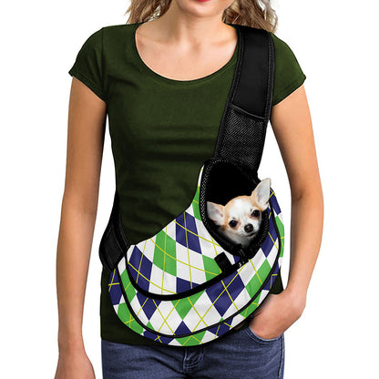 Navy Green And White Argyle Print Pet Sling Carrier