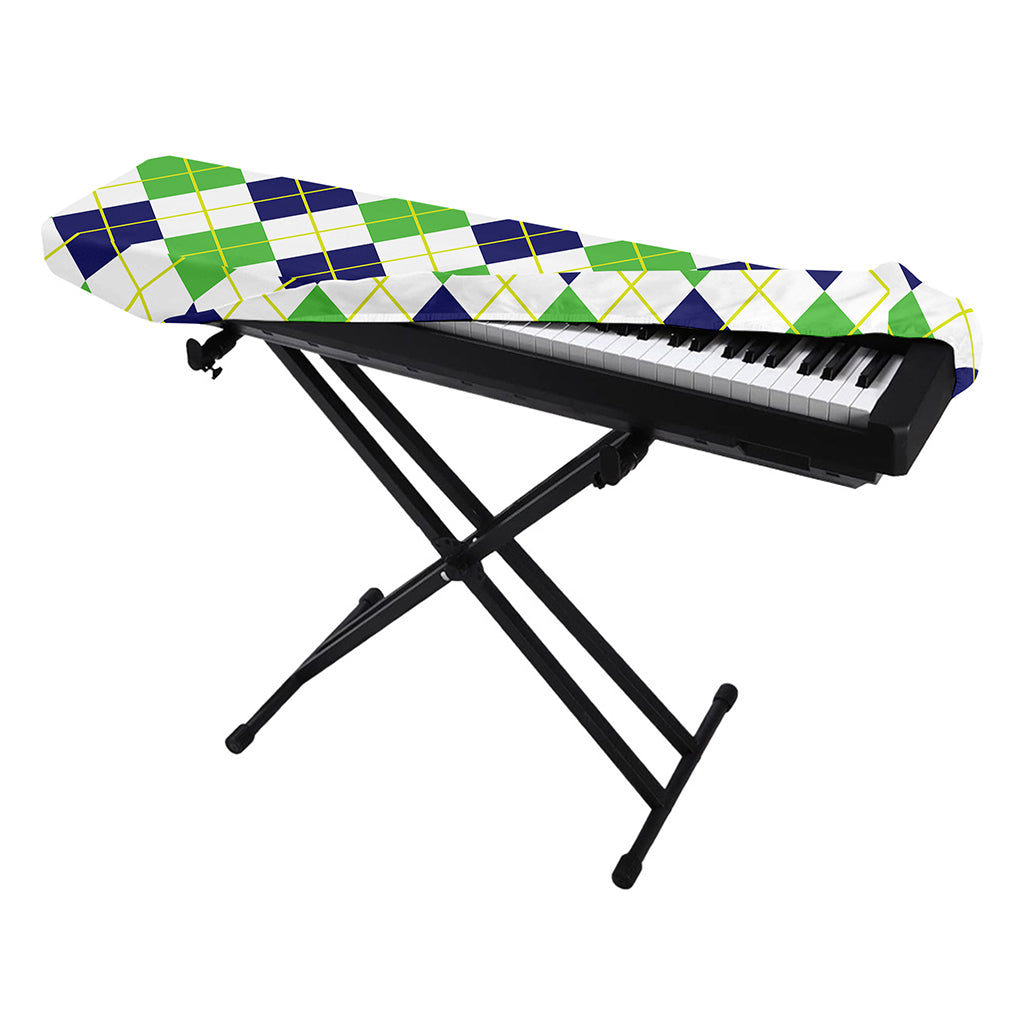 Navy Green And White Argyle Print Piano Keyboard Cover