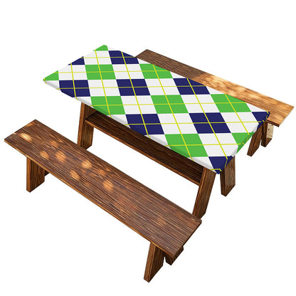 Navy Green And White Argyle Print Picnic Table Cover