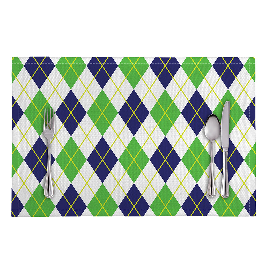 Navy Green And White Argyle Print Placemat