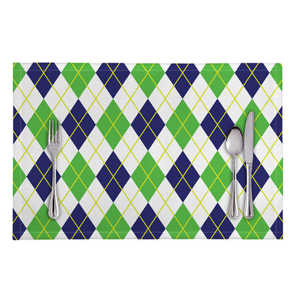 Navy Green And White Argyle Print Placemat