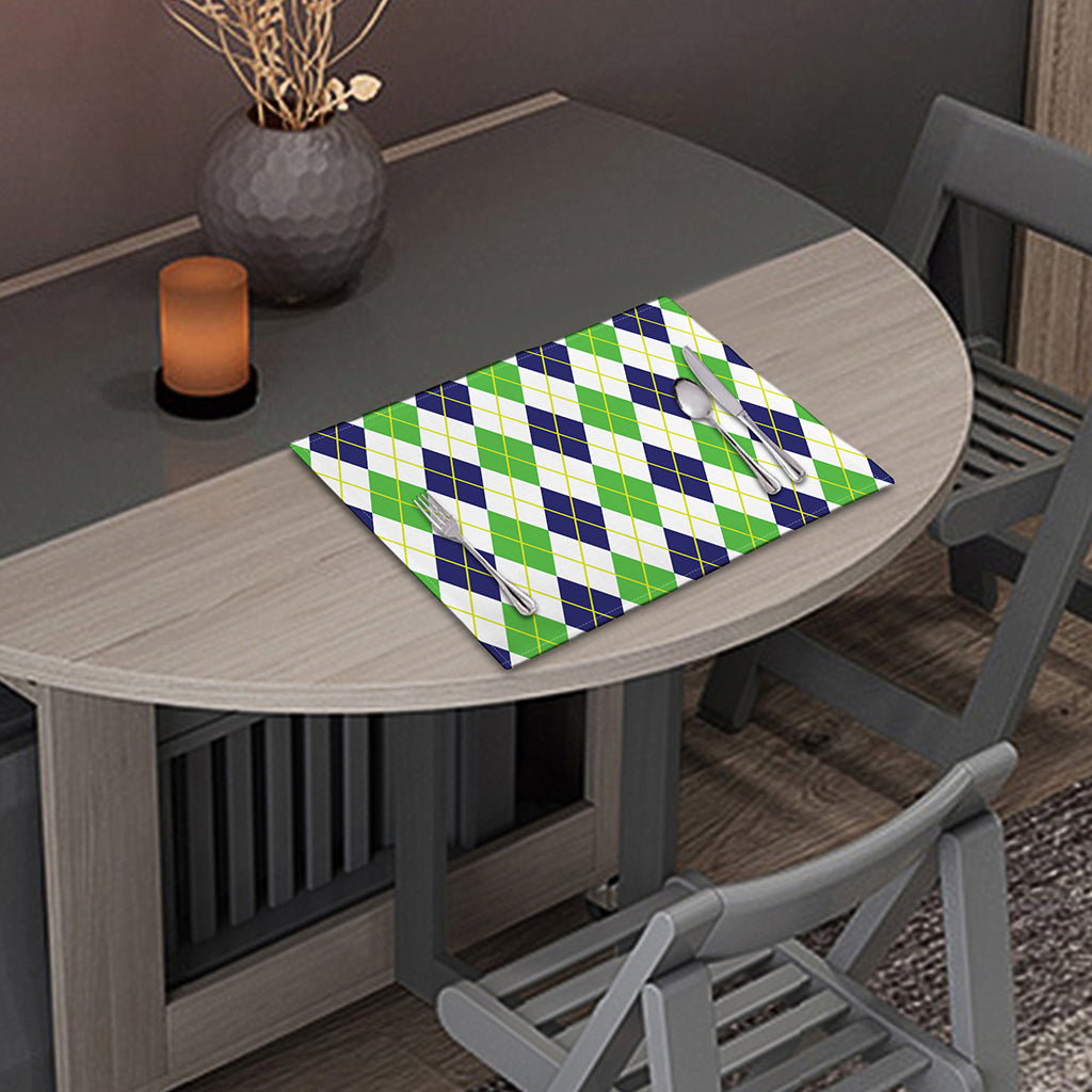 Navy Green And White Argyle Print Placemat