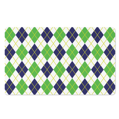 Navy Green And White Argyle Print Polyester Doormat