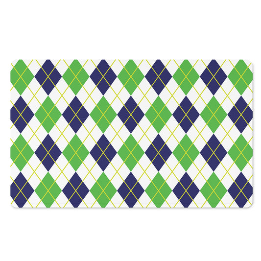 Navy Green And White Argyle Print Polyester Doormat