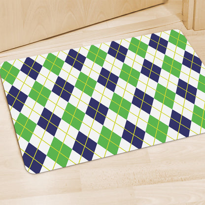 Navy Green And White Argyle Print Polyester Doormat