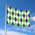 Navy Green And White Argyle Print Polyester Flag