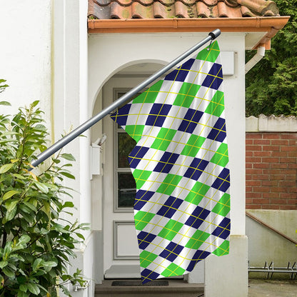 Navy Green And White Argyle Print Polyester Flag